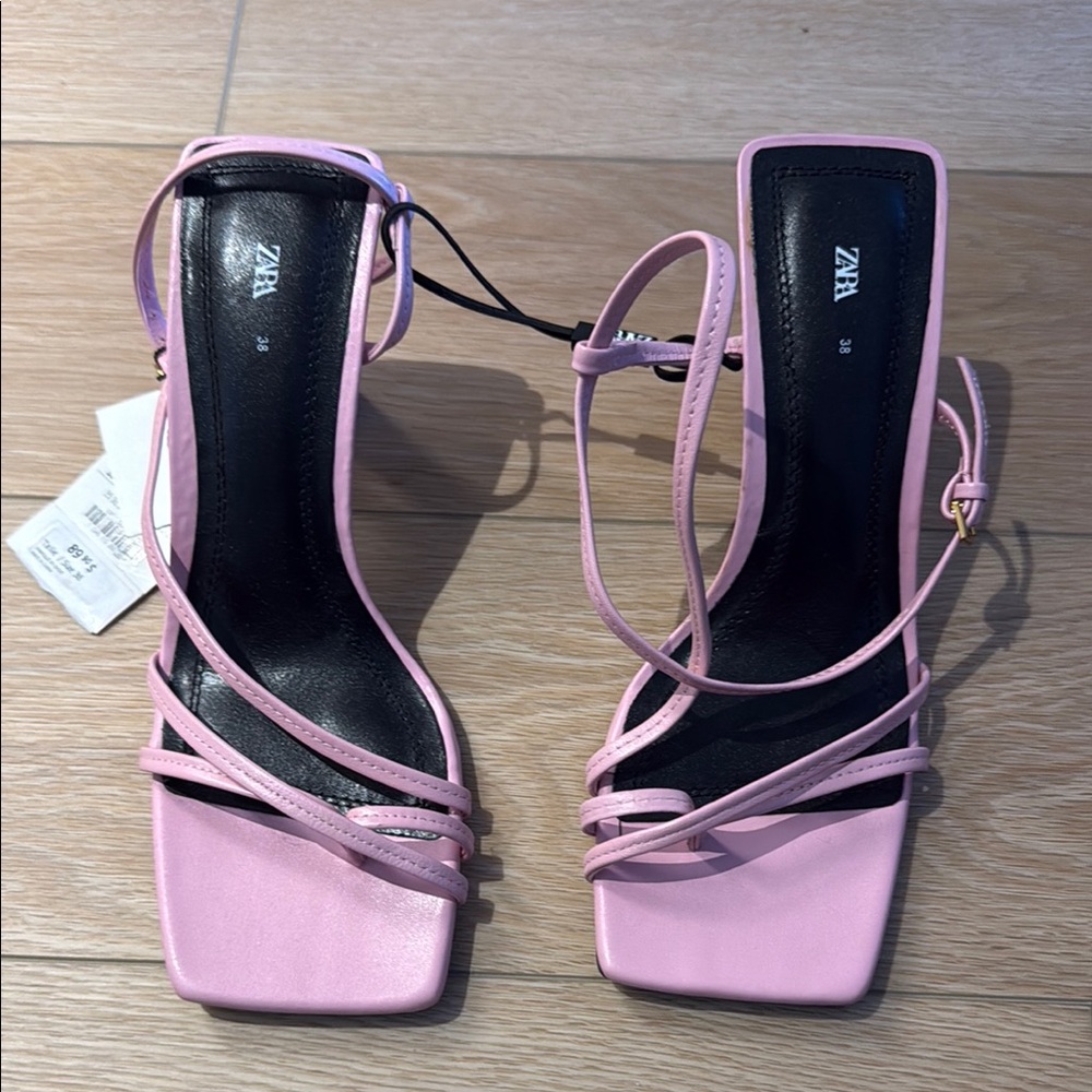 Zara Pink Heeled Sandals with Strappy Design